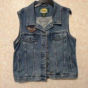 Cabela's Blue Denim Sleeveless Trucker Vest with Patch